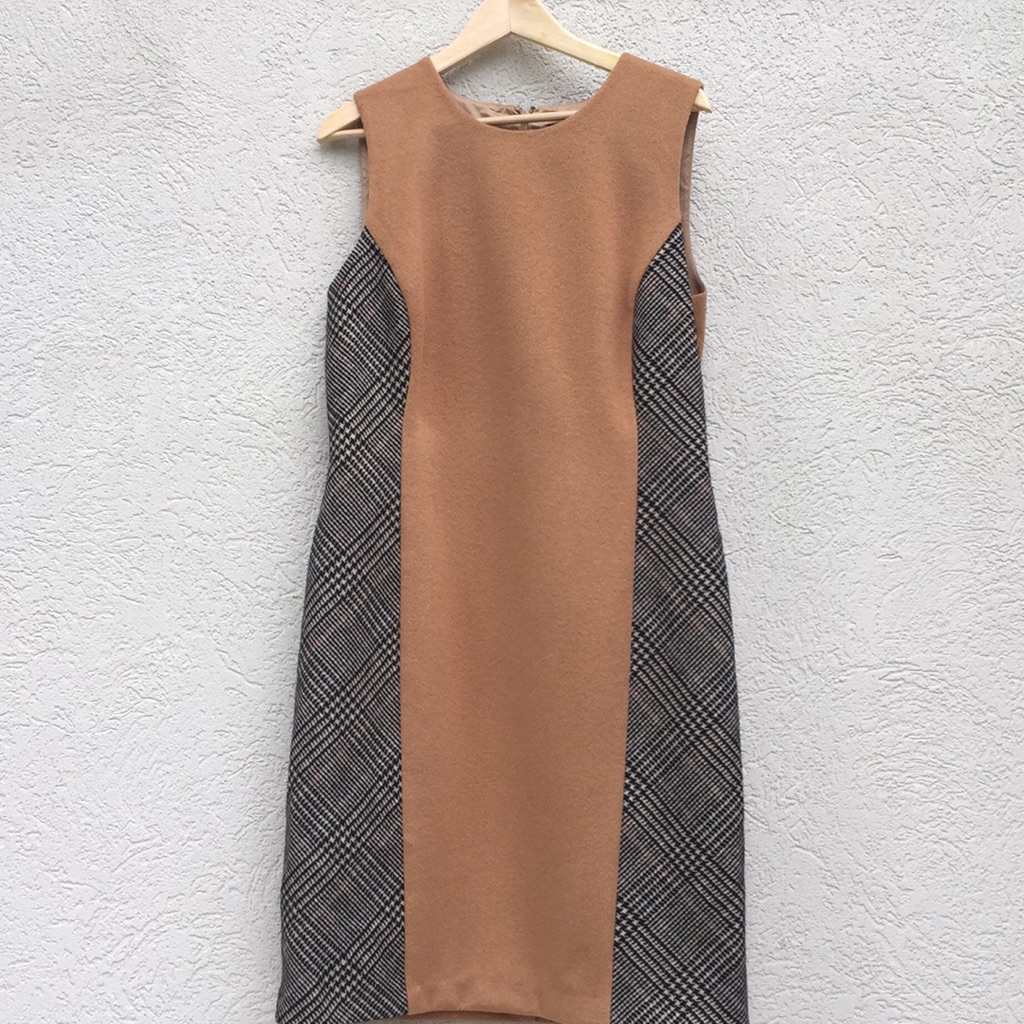 J Mclaughlin Beatrix Wool Dress Sleeveless 14 Tan Tweed